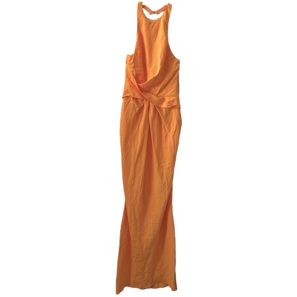 ASOS Textured Racer Neck Maxi Dress Twist Waist NWT in Orange Sz. 6 / 10 UK - Picture 10 of 14